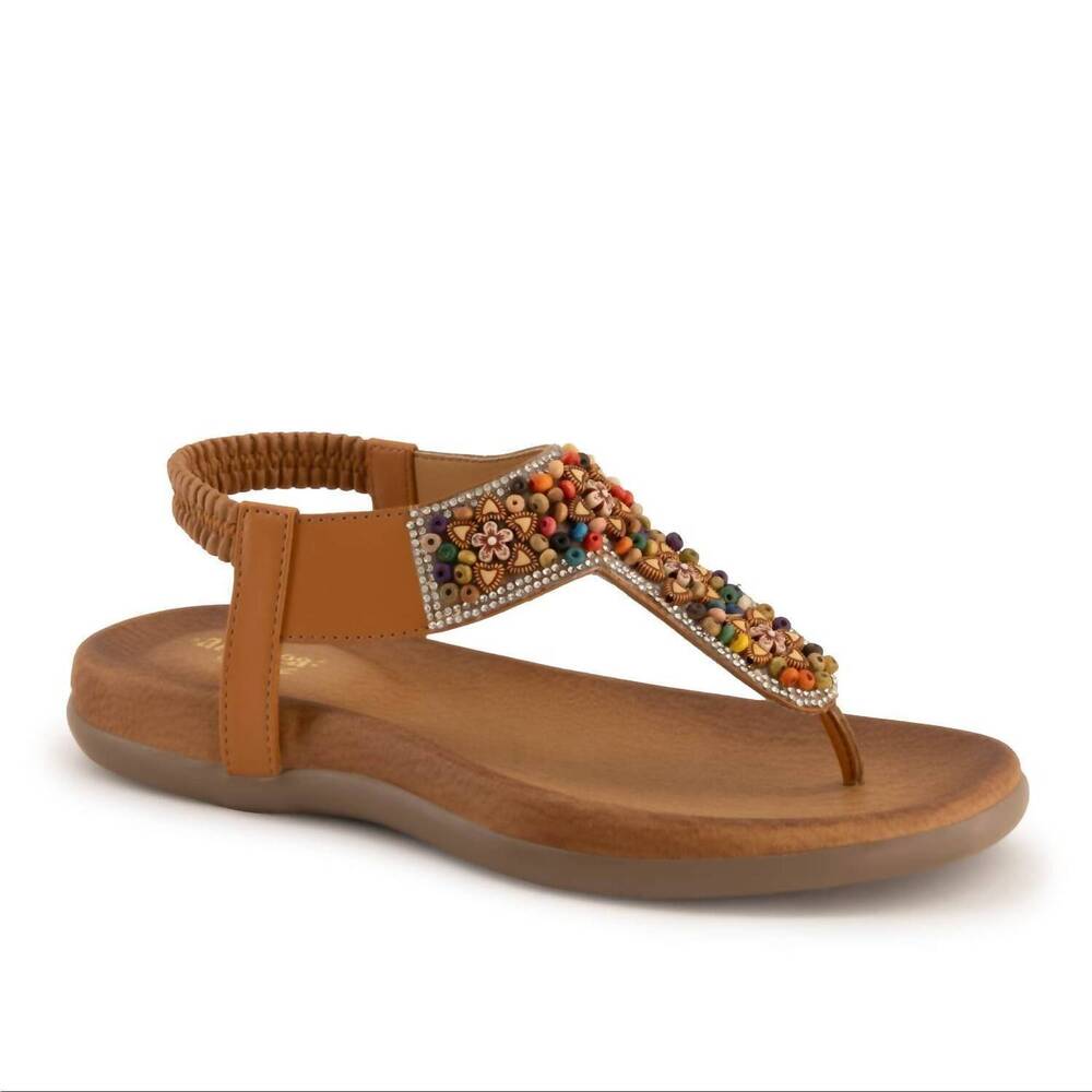 NEW ANDREA women's decorated t-strap sandal in brown